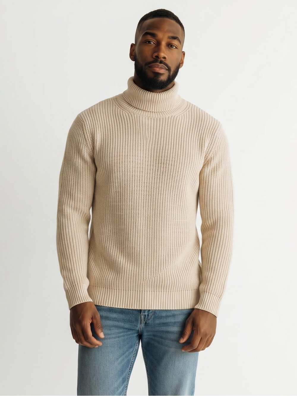 H&M Men's Chunky Turtleneck Sweater - Beige Size Small